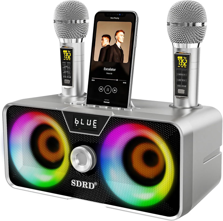 Tragbarer Karaoke Maschine,Karaoke mit 30W Bluetooth Lautsprecher,2 Kabellosen Karaoke-MikrofonWiede