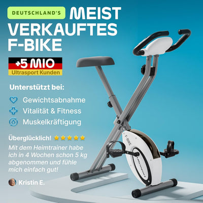 Ultrasport F-Bike, Fahrradtrainer, Heimtrainer, faltbares Fitnessfahrrad, integrierter Trainingscomp