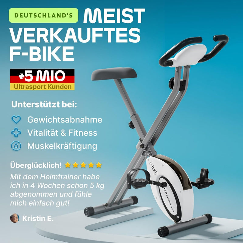 Ultrasport F-Bike, Fahrradtrainer, Heimtrainer, faltbares Fitnessfahrrad, integrierter Trainingscomp