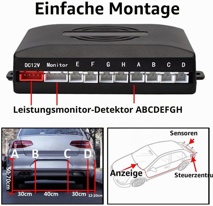 MOCNT Auto Einparkhilfe 8 Sensoren Rückfahrhilfe Kfz Rückfahrwarner Einparksystem Hinten Parksensore