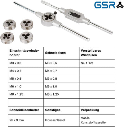 GSR Profi Gewindeschneidsatz, 14-teilig, Gewindebohrer Set M3-M12 WS, Handgewindebohrer, Gewindeschn