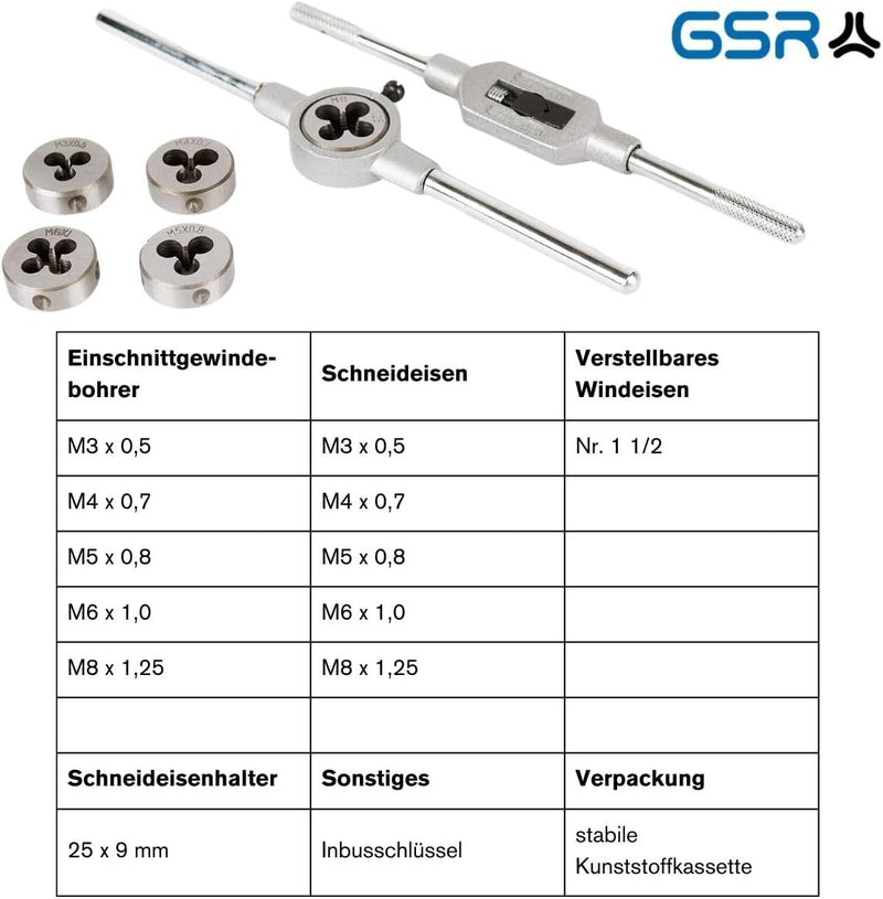 GSR Profi Gewindeschneidsatz, 14-teilig, Gewindebohrer Set M3-M12 WS, Handgewindebohrer, Gewindeschn