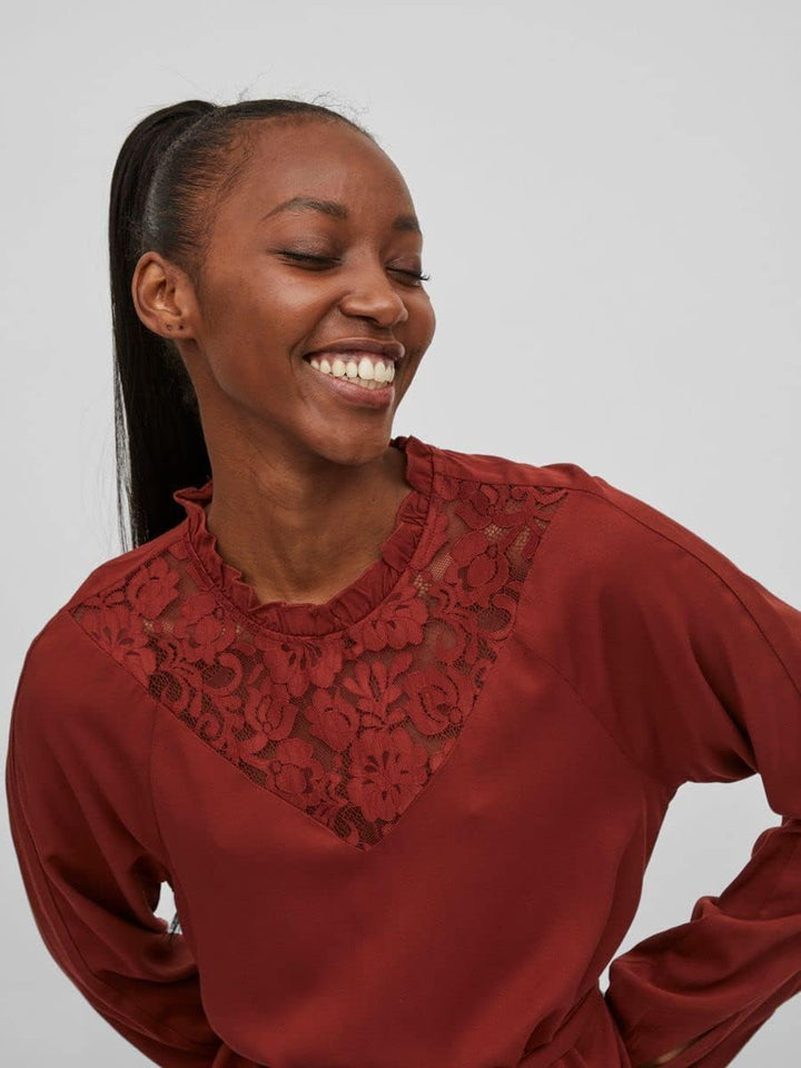 Vila Damen Visuvita L/S Lace Dress/Su-Noos Kleid 36 Fired Brick, 36 Fired Brick