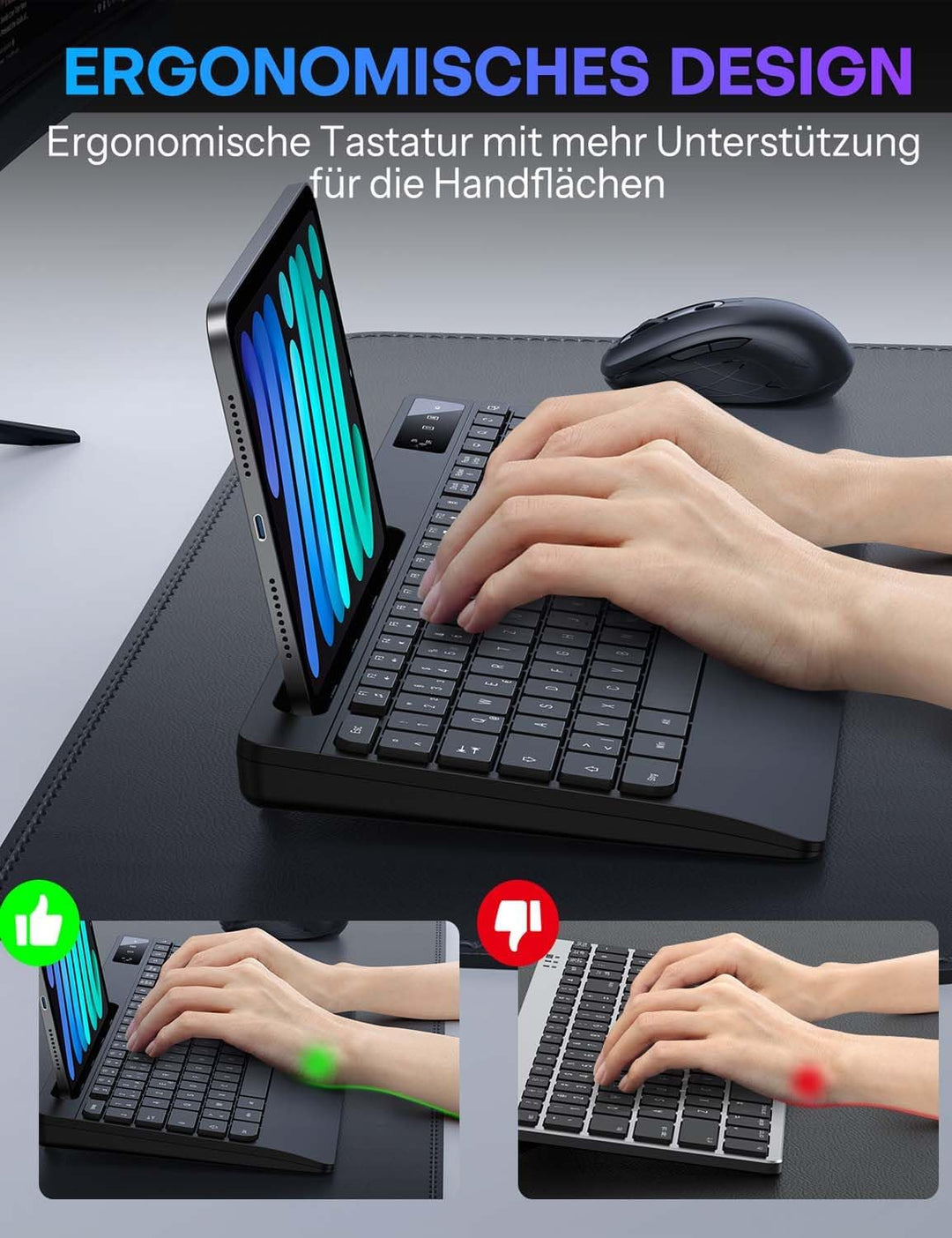 Tastatur Maus Set Kabellos - OMOTON Ergonomische Kabellos Tastatur QWERTZ Deutsche Mit Handgelenkauf