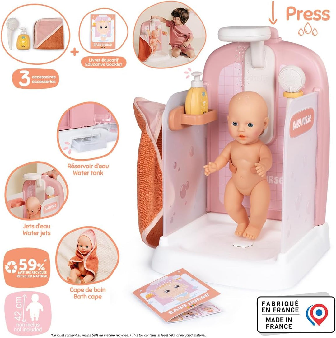 Smoby - Baby Nurse Puppen-Dusche mit funktionalem Duschkopf &amp; Zubehör - Für Puppen bis 42 cm (Puppe