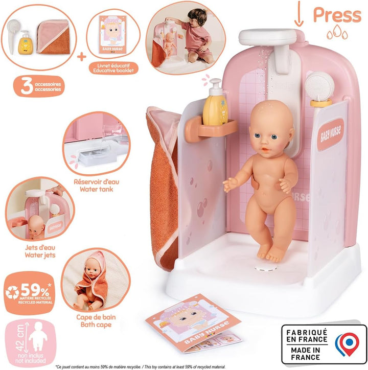 Smoby - Baby Nurse Puppen-Dusche mit funktionalem Duschkopf &amp; Zubehör - Für Puppen bis 42 cm (Puppe