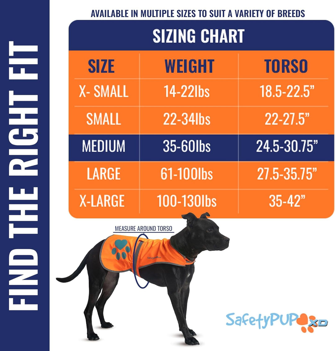 SafetyPUP XD Hund Warnweste, Grössen passen Hunde 14 lbs bis 130 lbs Orange Mittel, Orange Mittel