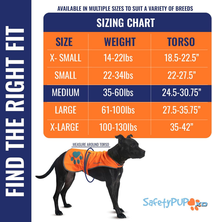 SafetyPUP XD Hund Warnweste, Grössen passen Hunde 14 lbs bis 130 lbs Orange Mittel, Orange Mittel