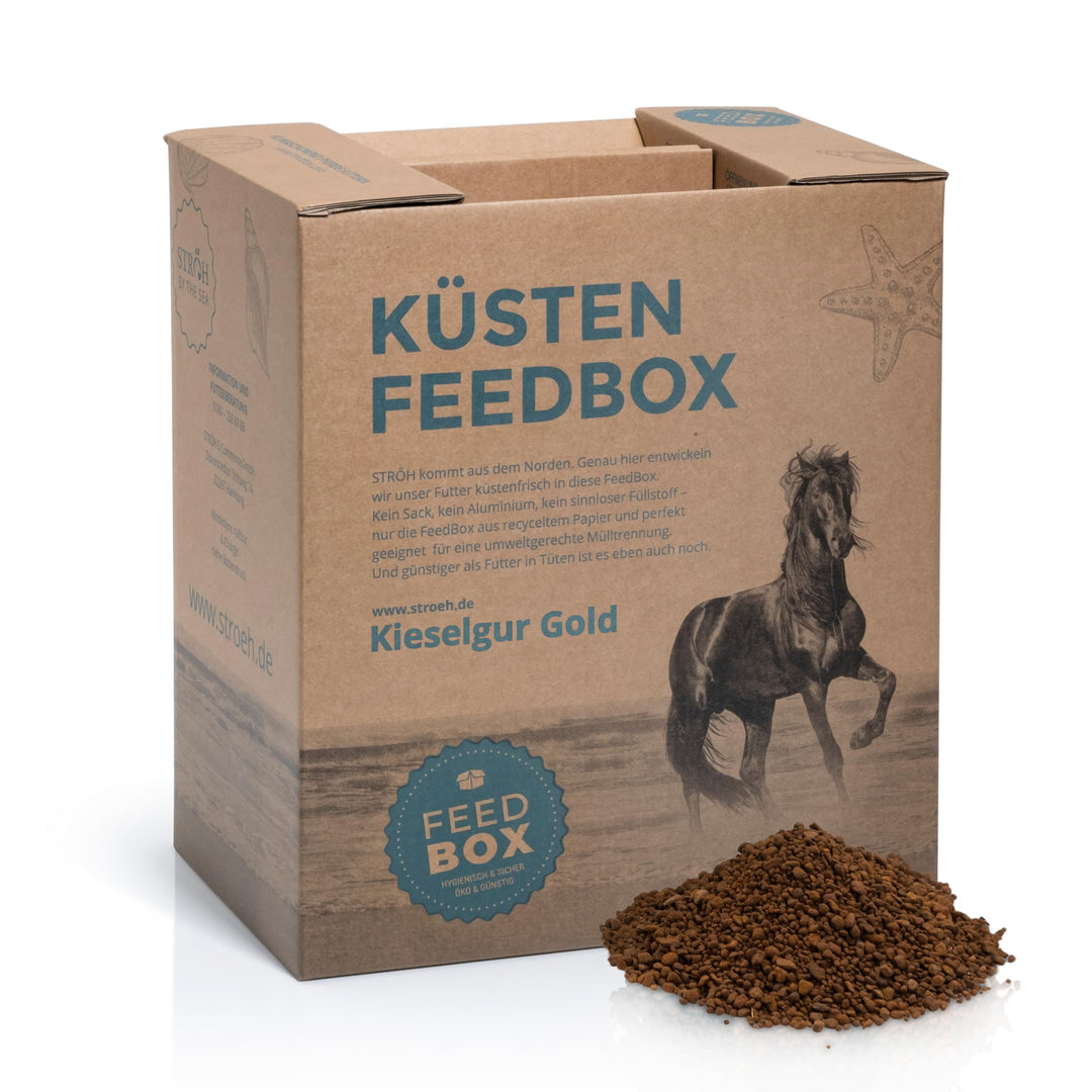 STRÖH Kieselgur Gold Pferd (13kg Feedbox) • Zur Unterstützung von Stoffwechsel & Fellwachstum • Mine