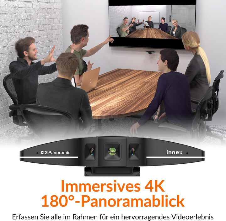 Innex C831 180° Panorama 4K Webcam mit mikrofon, KI-Gesichtsverfolgung für Windows, Mac, Plug-and-Pl