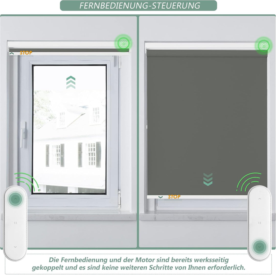 HOMEDEMO Elektrische Rollos Wiederaufladbare Verdunklungsrollo mit Motor & Fernbedienung, Dunkelgrau