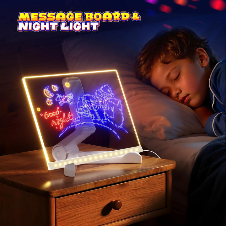 LED-Zeichenbrett mit 7 Farbstiften, 30 x 20 cm, beleuchtetes Memoboard, trocken abwischbares Acryl-K