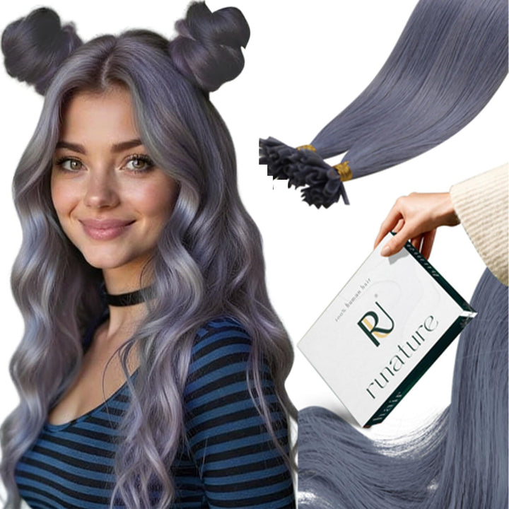 RUNATURE Bonding Echthaar Extensions HellBlau 45cm Remy Keratin Haarverlangerung Echthaar U Tip Exte