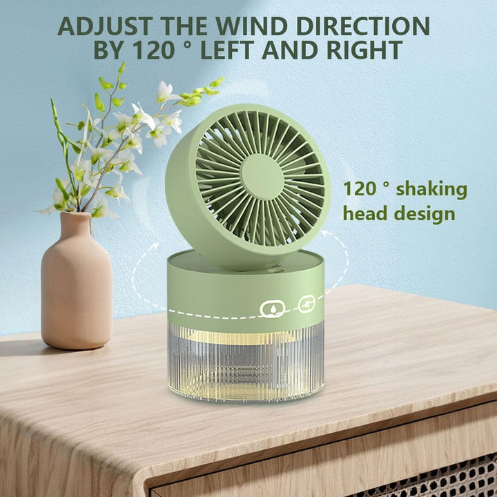 Tischventilator mit Wasserkühlung, Mini Ventilator mit Kühlen Nebel, 3 Windmodi, Nachtlichter, Schre