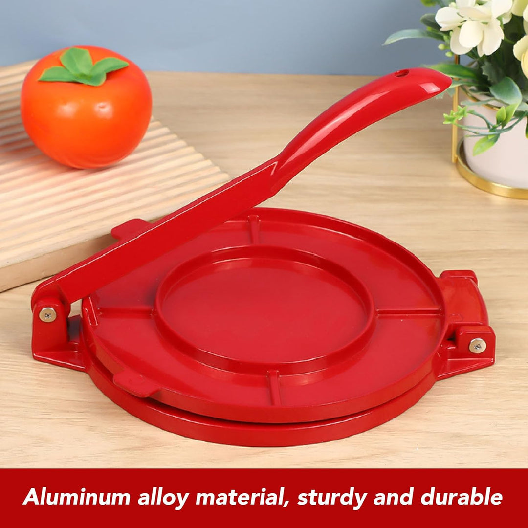 Manuelle Tortilla -Presse 10 Zoll, rote Aluminiumlegierung Mehl Tortilla Press mit gebogenem Griff F