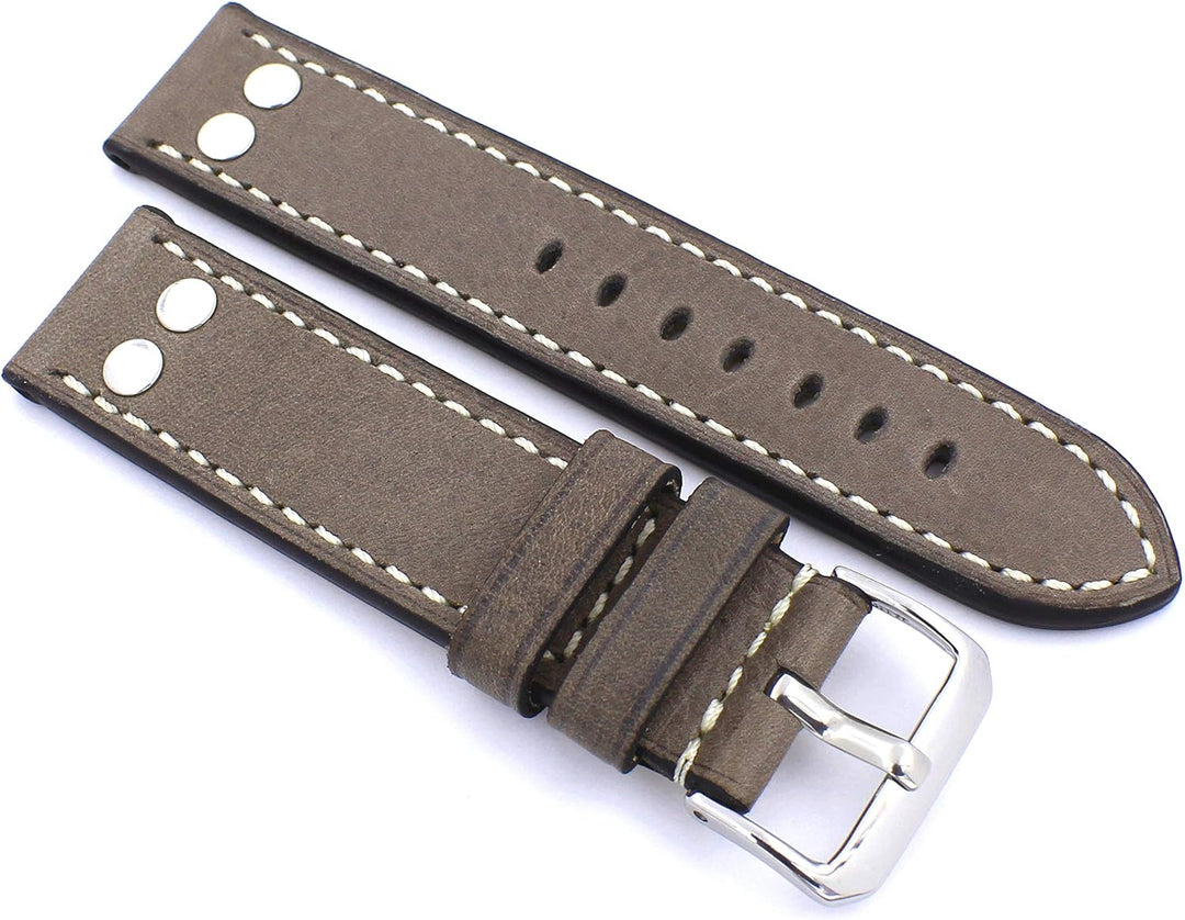 Sulla RIOS 1931 22mm Kalbsleder Vintage Pilot Deutsch Handarbeit Uhrenarmband mit Nieten grau NT