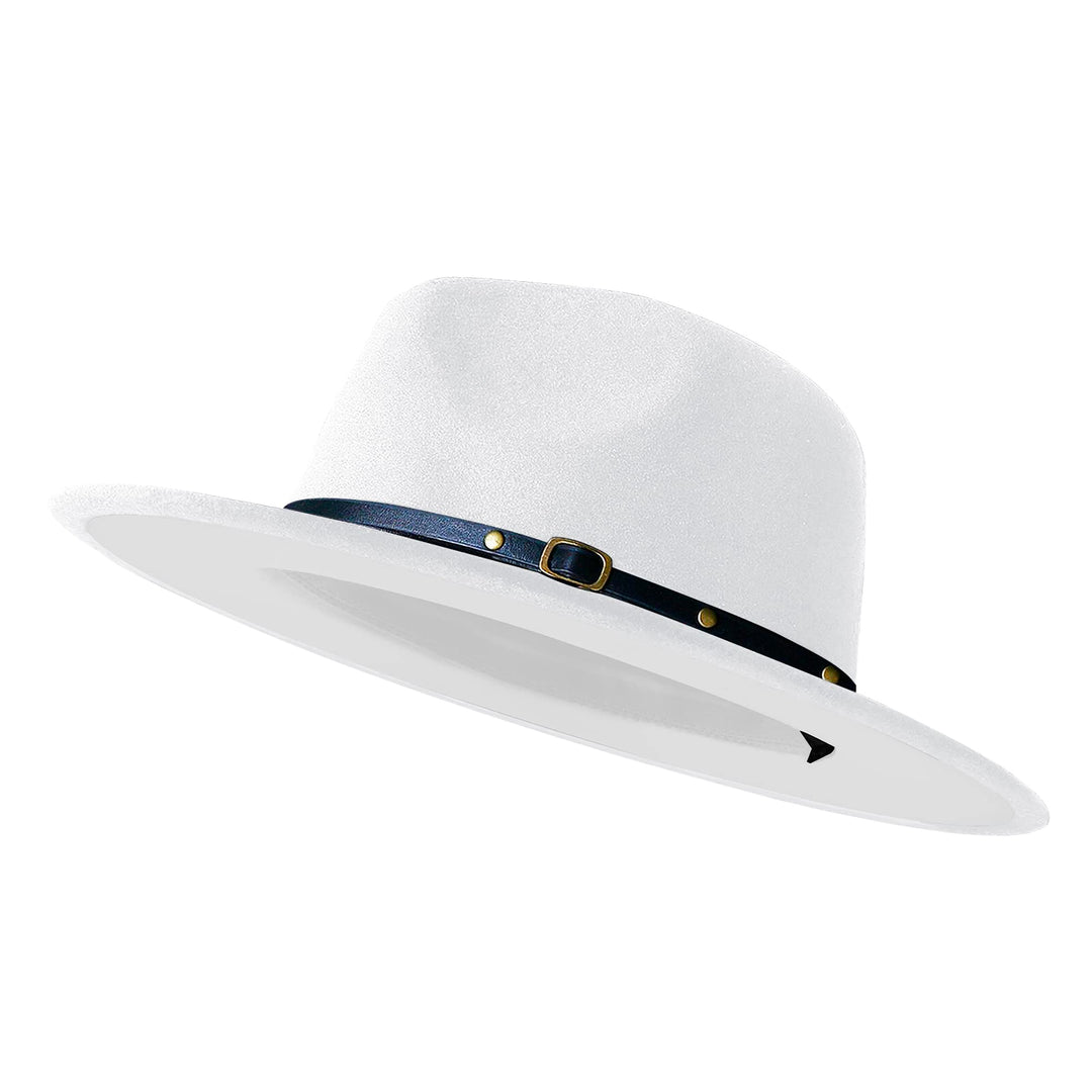 Wide Brim Fedora Hats for Women Men Two Tone Dress Hat Felt Panama Hat in Two Audlt Size L Weiss, L