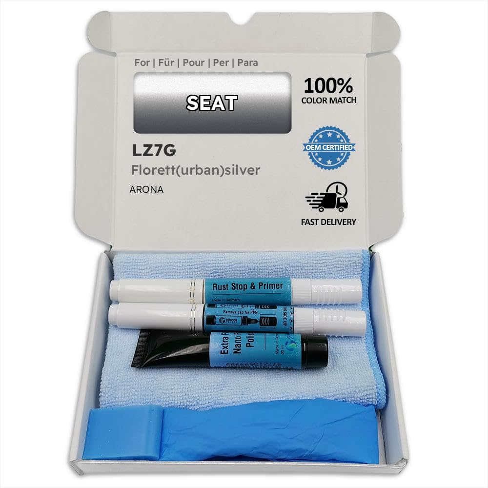 Genuine Colors Lackstift FLORETT(URBAN) SILVER LZ7G Kompatibel/Ersatz für SEAT Silber Komplettes Rep