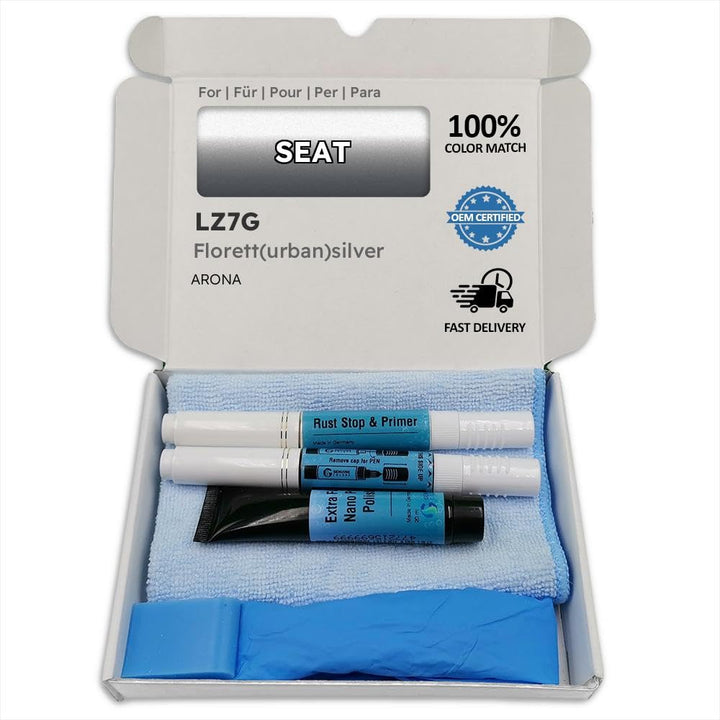 Genuine Colors Lackstift FLORETT(URBAN) SILVER LZ7G Kompatibel/Ersatz für SEAT Silber Komplettes Rep