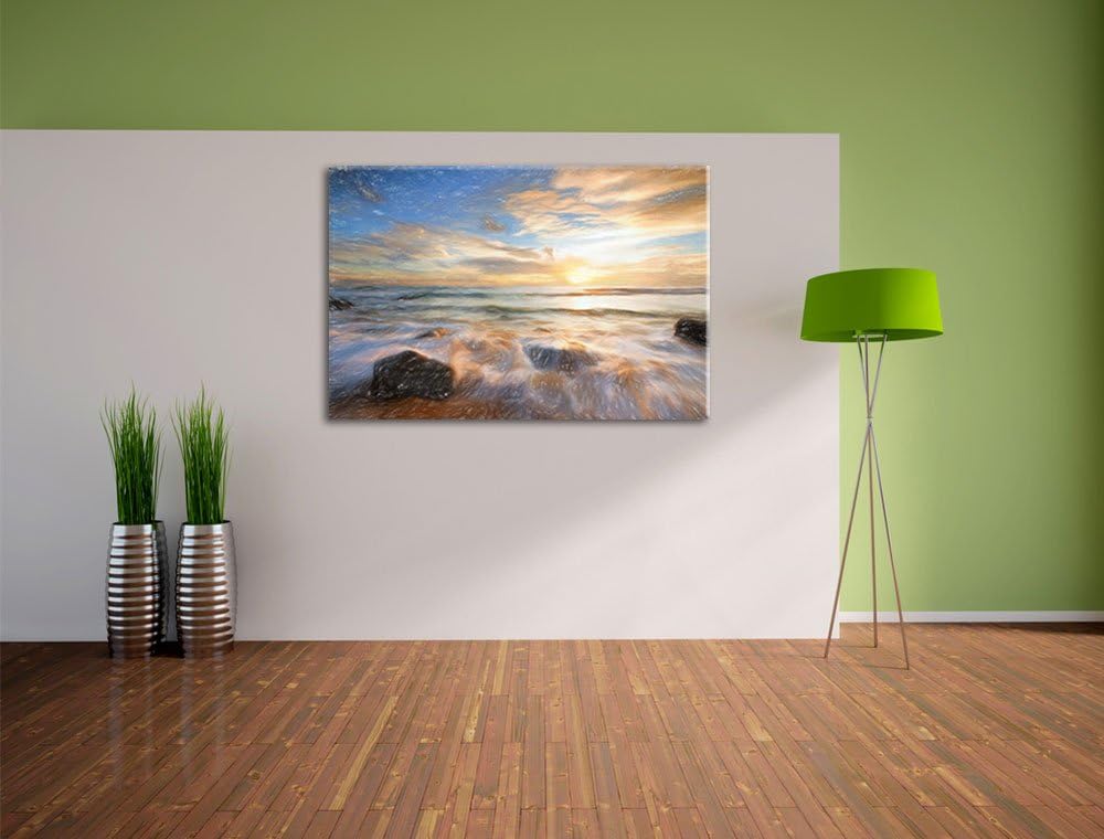 Pixxprint Sonnenuntergang am Meer als Leinwandbild/Grösse: 100x70 cm/Wandbild/Kunstdruck/fertig besp