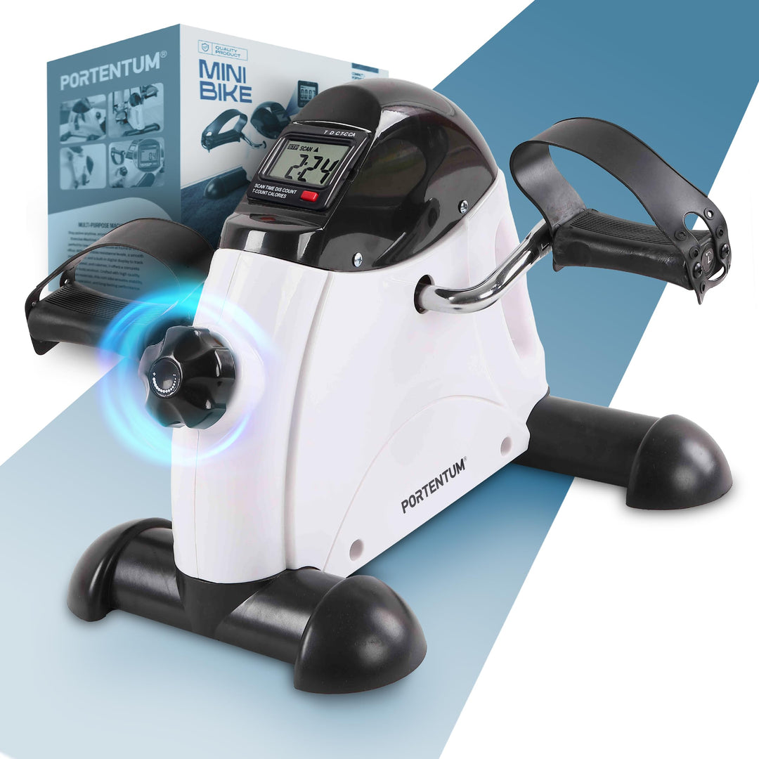 PORTENTUM Pedaltrainer für Senioren mit LCD-Display 6 Funktionen – Beintrainer im Sitzen kompakt mit
