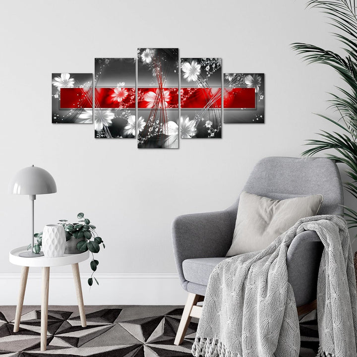 Runa Art Wandbilder Abstrakt Blumen 5 Teilig Bild auf Vlies Leinwand Deko Wohnzimmer Ornamente Grau