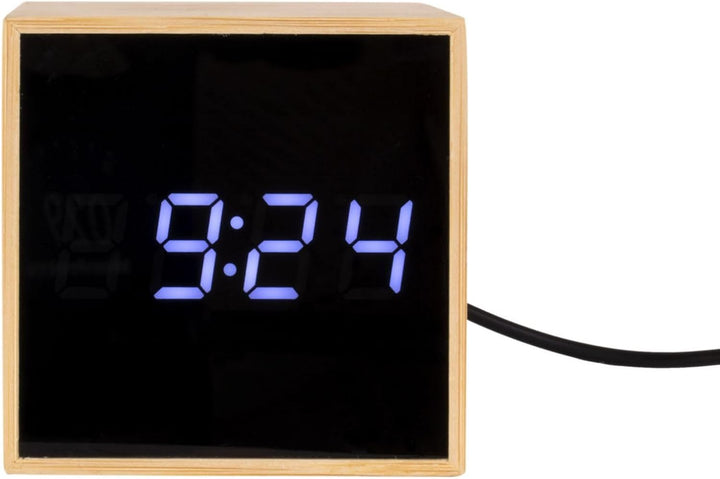 KARLSSON Alarm Clock Mini Cube Bamboo 6,3 x 6,3 x 6,3cm, Excl. 3X AAA Battery