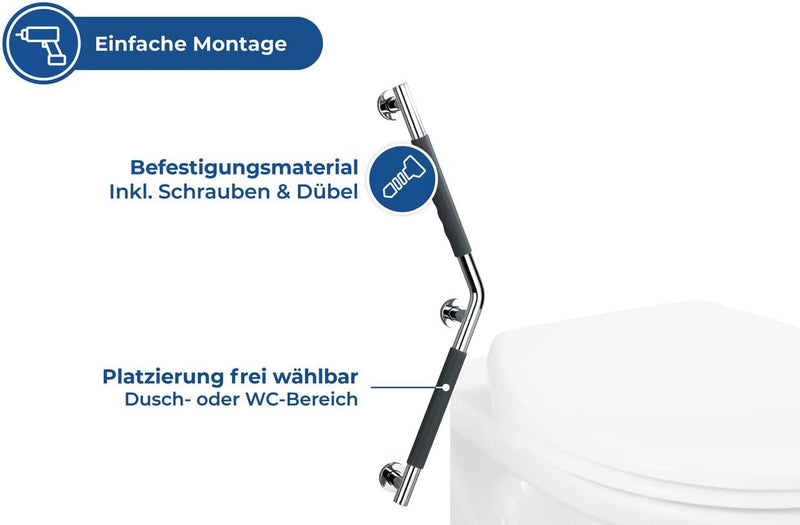 WENKO Edelstahl Wandhaltegriff Secura 37 x 37 cm - Bad-Sicherheitsgriff für Badewanne oder WC mit 13