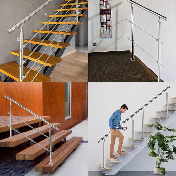 Edelstahl Handlauf Geländer für Treppen Brüstung Balkon mit 2 Querstreben - Innen und Aussen Handlau