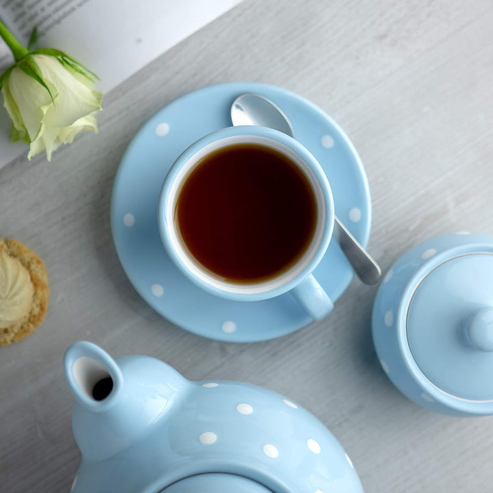 City to Cottage® - Kaffeebecher Teetasse 250 ml | Hellblau und Weiss | Polka Dots | Handgemacht | Ke