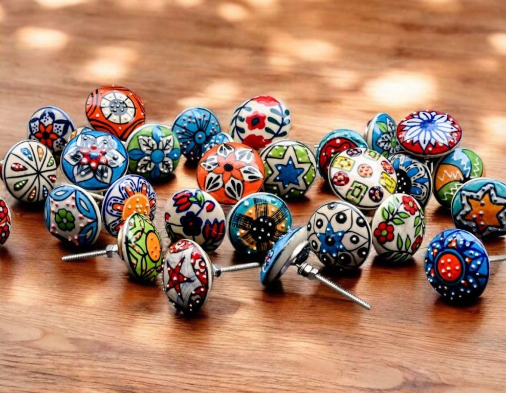 Mix aus Keramik knäufen im Vintage-Look, Blumendesign, Griffe für Türen, Schränke, Schubladen, 20 St