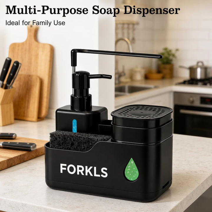 Kitchen Sink Soap Dispenser with Sponge Holder – 2-in-1 Dish Soap & Hand Wash Dispenser, Space-Savin