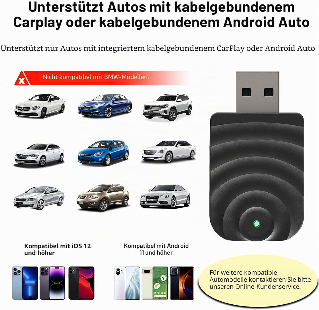 Sunweyer S21 Wireless CarPlay und Android Auto Adapter, 2 in 1 Auto Konnektivität Dongle, Plug & Pla