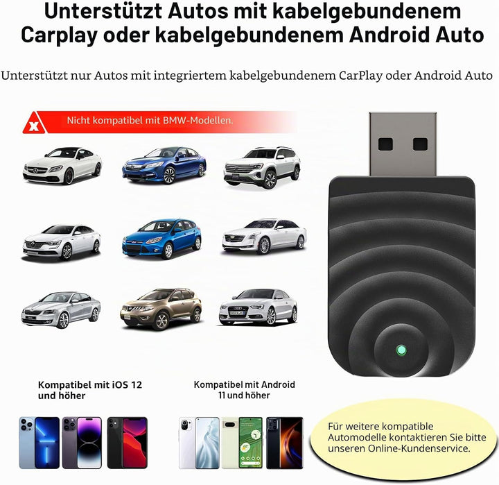 Sunweyer S21 Wireless CarPlay und Android Auto Adapter, 2 in 1 Auto Konnektivität Dongle, Plug & Pla