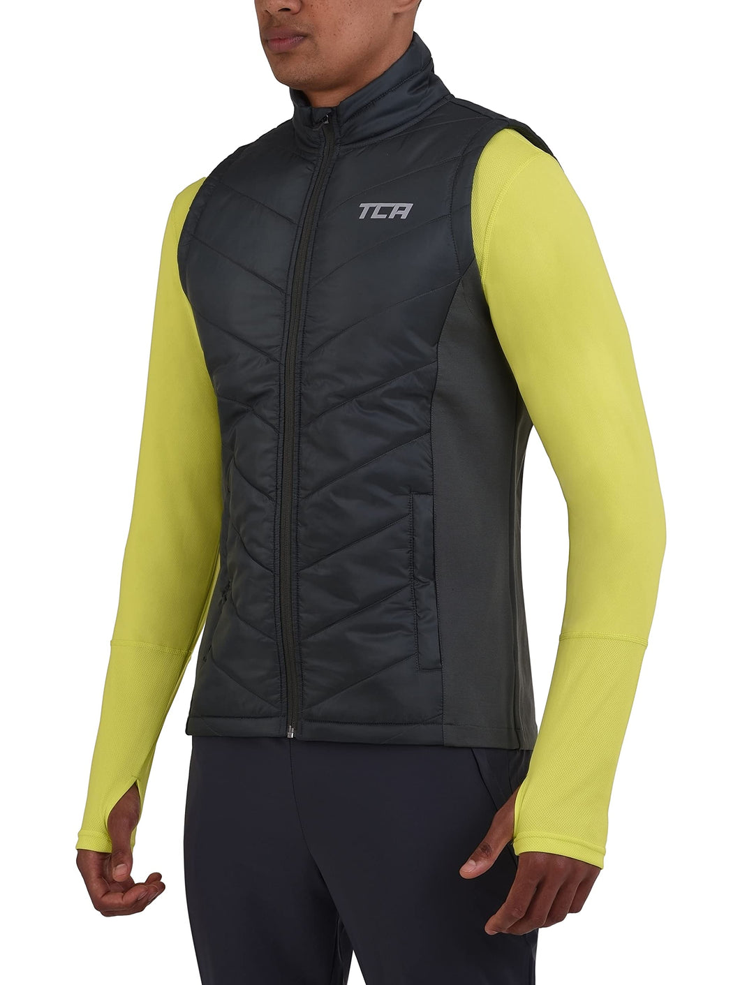 TCA Herren Excel Runner Leichte und gepolsterte Weste mit Reissverschlusstaschen, M Dunkelgrün