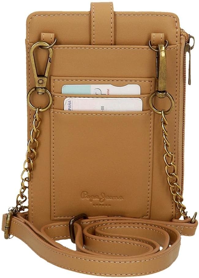 Pepe Jeans Lena Umhängetasche Handyhalter Braun 9,5x16,5 cm Kunstleder Braun mobile Umhängetasche, B