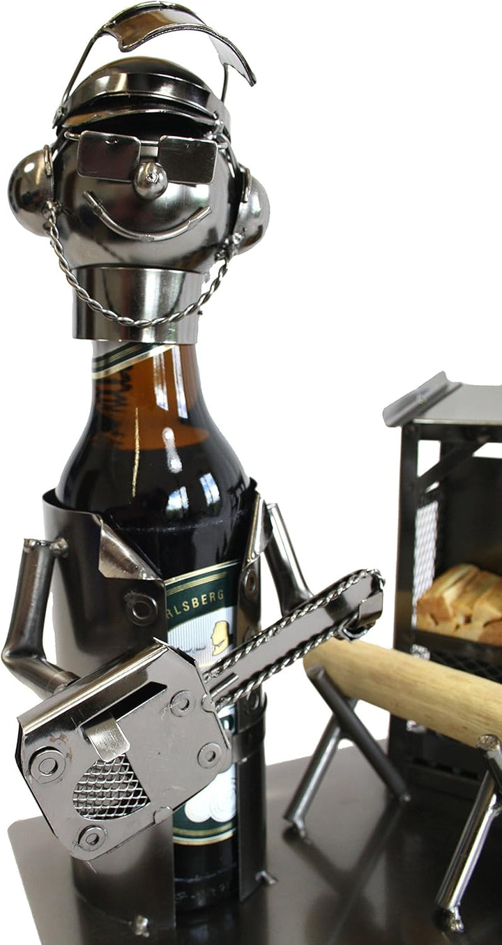 Extravaganter Bier Flaschenhalter Holzfäller aus Metall Höhe 24 cm