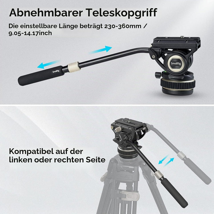 SmallRig Stativ Fluid Videokopf, mit Schnellwechselplatte für Manfrotto und für DJI RS 2 / RS 3 / RS