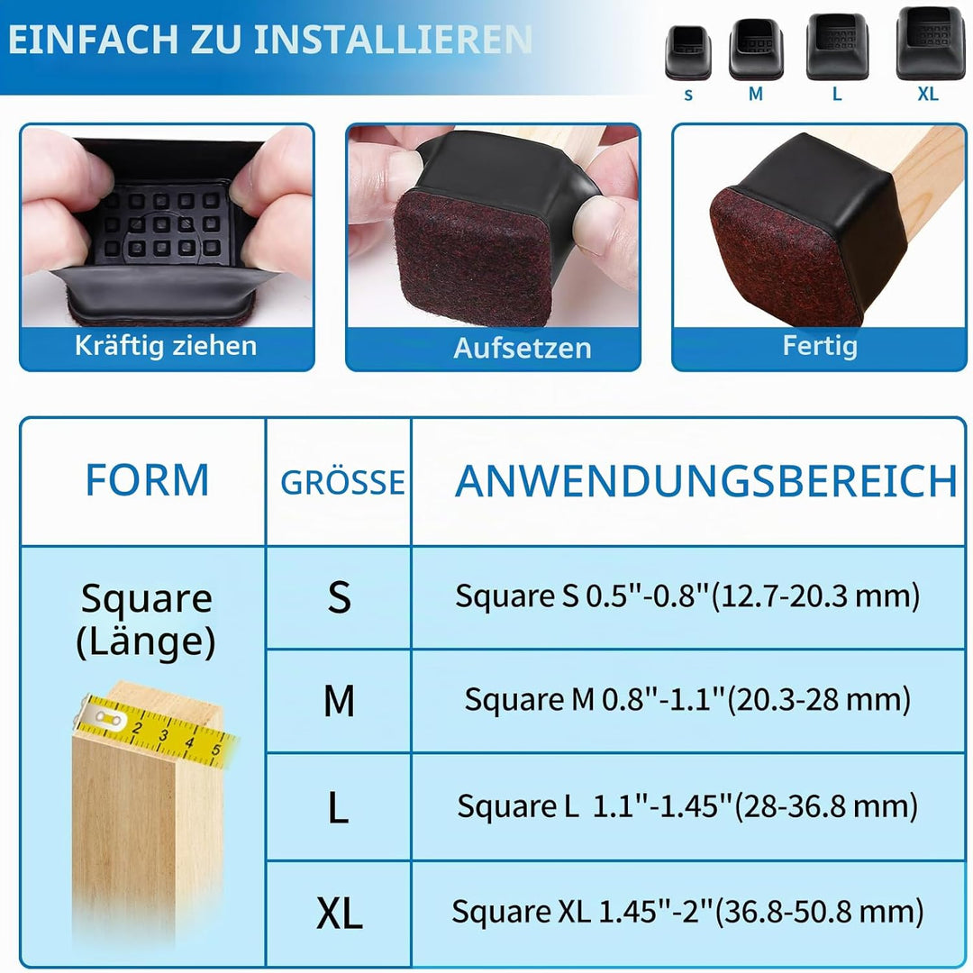 Ezprotekt Schutzkappen Für Stuhlbeine mit Filz, Gummi Möbel Beinbecher, Ø13-20mm Tischbeinbezug, Möb