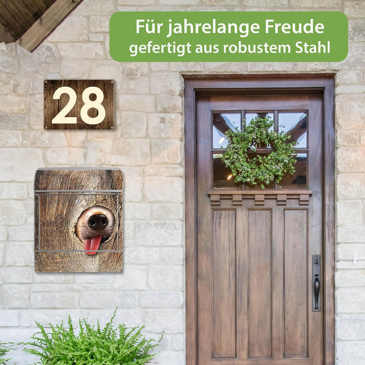 banjado® Design Briefkasten mit Motiv Rumschnüffeln 39x47x14cm &amp; 2 Schlüssel - Briefkasten Stahl Sil