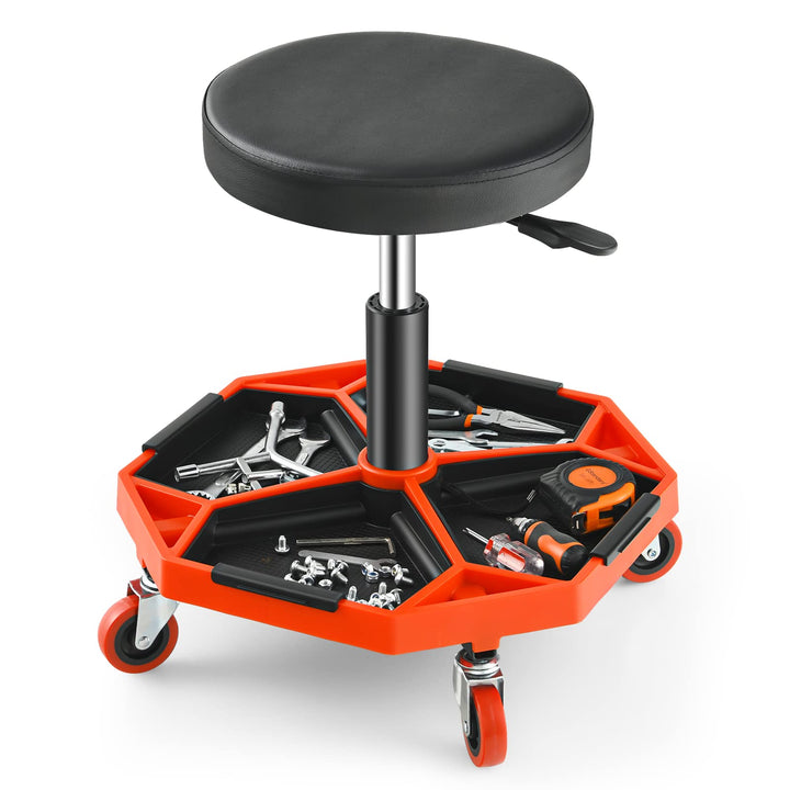 GOPLUS Werkstatthocker 41-56cm höhenverstellbar, Rollhocker mit Werkzeugablage & 4 Universalrädern,