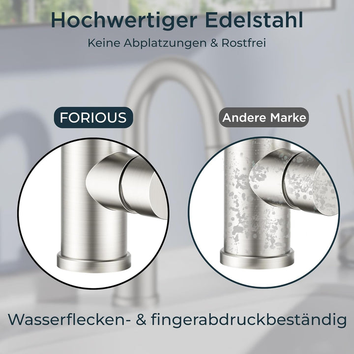 FORIOUS Wasserhahn Bad mit Ausziehbarer Brause, Edelstahl Waschtischarmatur Hoch mit 2 Strahlarten,