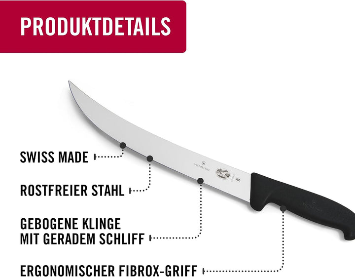 Victorinox Fibrox Schlachtmesser, Langes Zerlegemesser zum Zerteilen grosser Fleischstücke, 25 cm, G