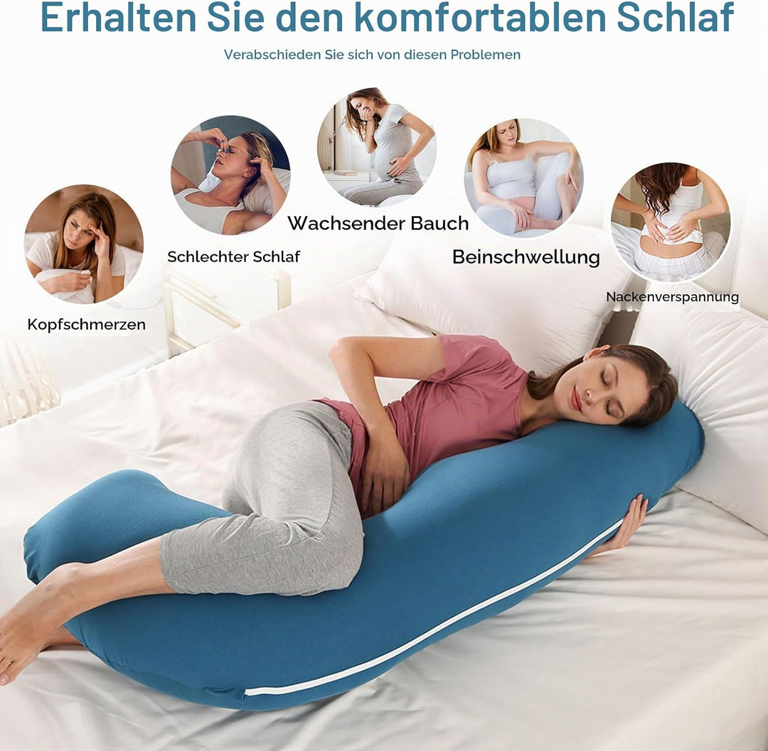 SHANNA Schwangerschaftskissen Seitenschläferkissen Stillkissen Fütternkissen mit Baumwolle Bezug, La