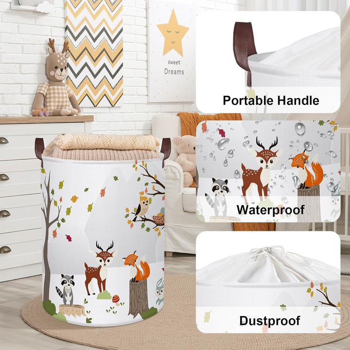 Clastyle Wildtiere Kinder Wäschekorb mit Henkel Baumzweige Kleidung Spielzeug Aufbewahrungskorb Jung