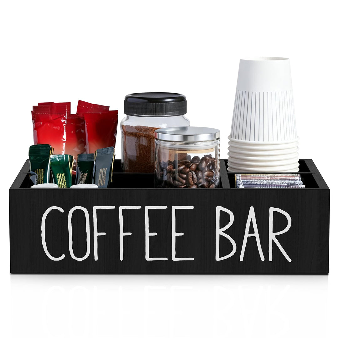 Kaffee Spender Organizer,Veranstalter mit 4 Abnehmbar Fächer,Dekorative Aufbewahrungsbox aus Holz fü