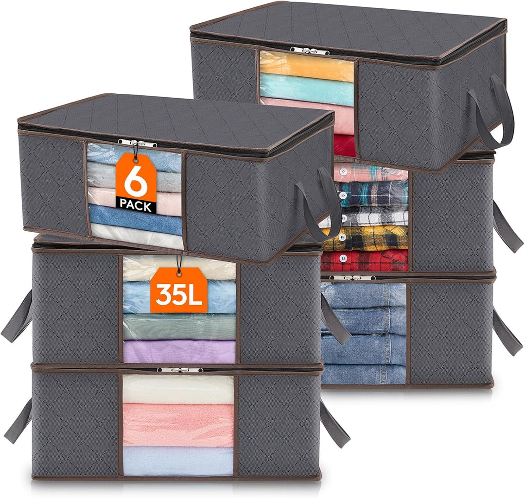 Lifewit 6 Stück 35L Aufbewahrungstasche, Unterbett Aufbewahrungsbox Kleideraufbewahrung, Faltbare Um