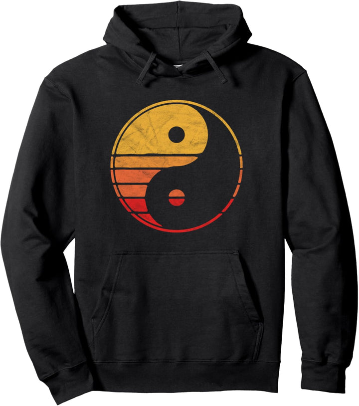 Vintage Yin Yang 80's Minimalist Sun Retro Graphic Pullover Hoodie
