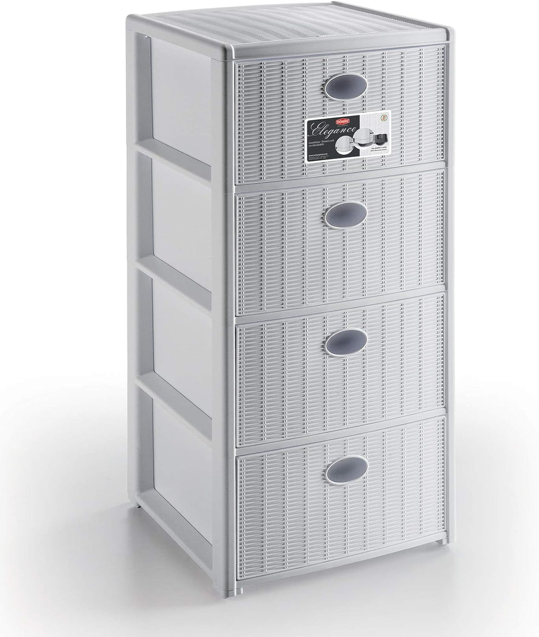 Stefanplast Elegance Kommode 4 Schubladen, Weiss cm 40x40x80h 15,7"x15,7"x31,5"h Bianco, Bianco