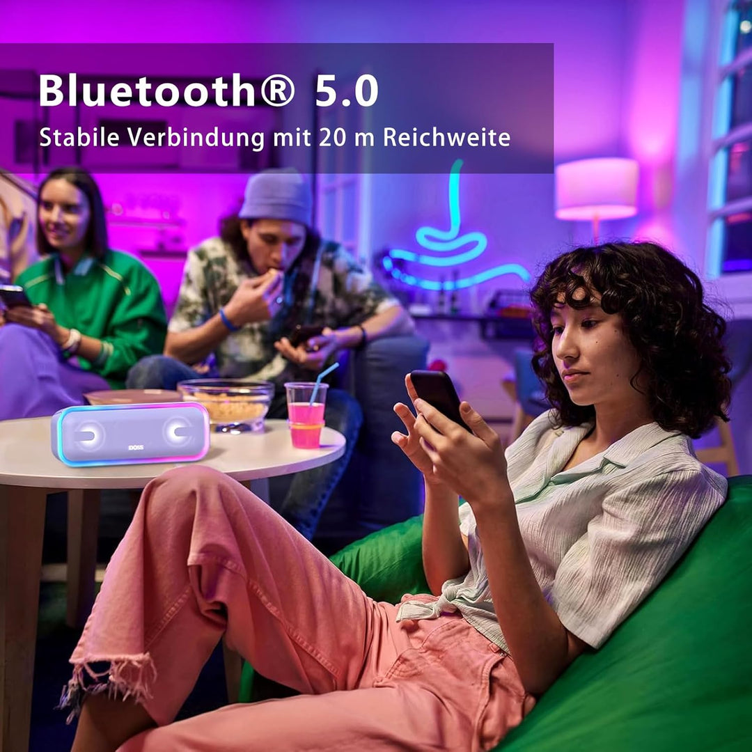 DOSS SoundBox Pro+ Bluetooth Lautsprecher mit IPX6 Wasserdicht, 24W Dualen Bass-Treibern, Stereo-Pai